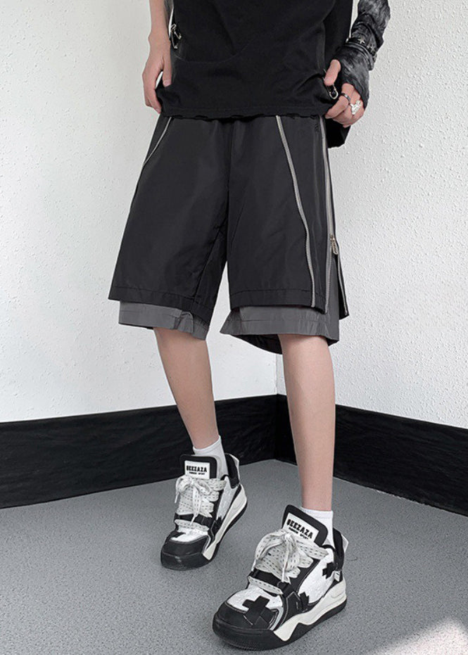 Original Grey Zippered False Two Pieces Cotton Men Shorts Summer