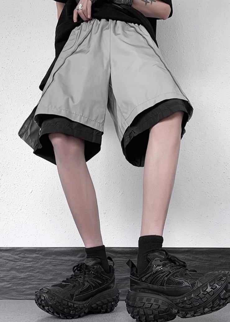 Original Grey Zippered False Two Pieces Cotton Men Shorts Summer