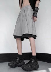 Original Grey Zippered False Two Pieces Cotton Men Shorts Summer