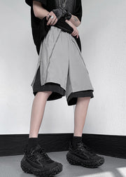 Original Grey Zippered False Two Pieces Cotton Men Shorts Summer
