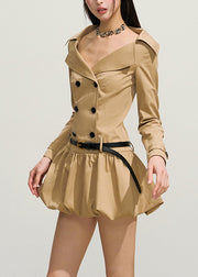 Original Khaki Double Breast Sashes Cotton Mini Dresses Fall