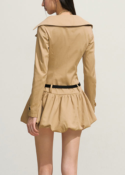 Original Khaki Double Breast Sashes Cotton Mini Dresses Fall