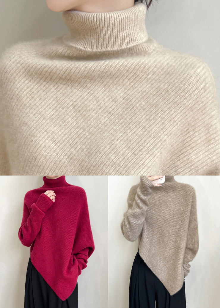 Original Light Camel Turtleneck Cozy Woolen Sweater Tops Batwing Sleeve