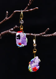 Original Naturally Purple Jade Multicolour Flowers Drop Earrings