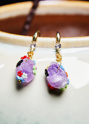 Original Naturally Purple Jade Multicolour Flowers Drop Earrings