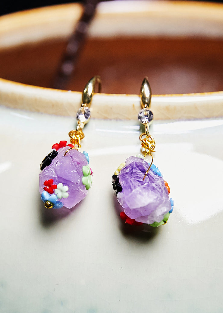 Original Naturally Purple Jade Multicolour Flowers Drop Earrings