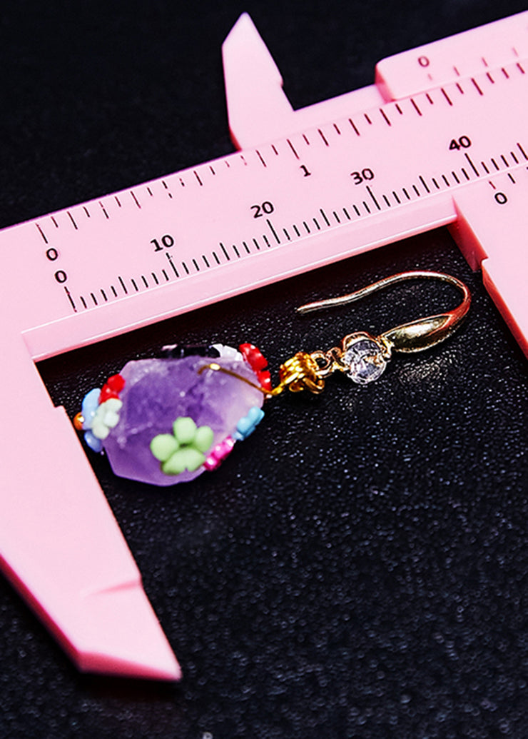 Original Naturally Purple Jade Multicolour Flowers Drop Earrings