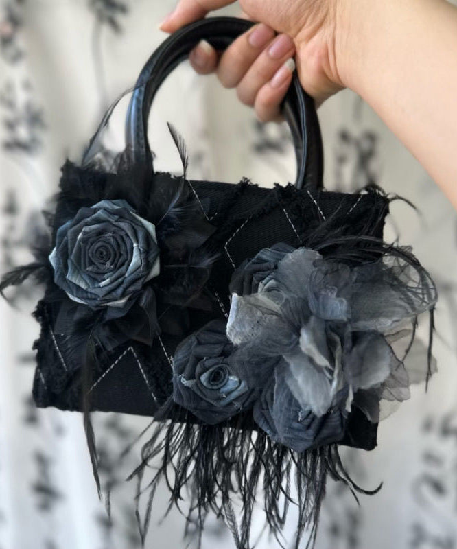 Original New Chinese Style Black Floral Tote Handbag