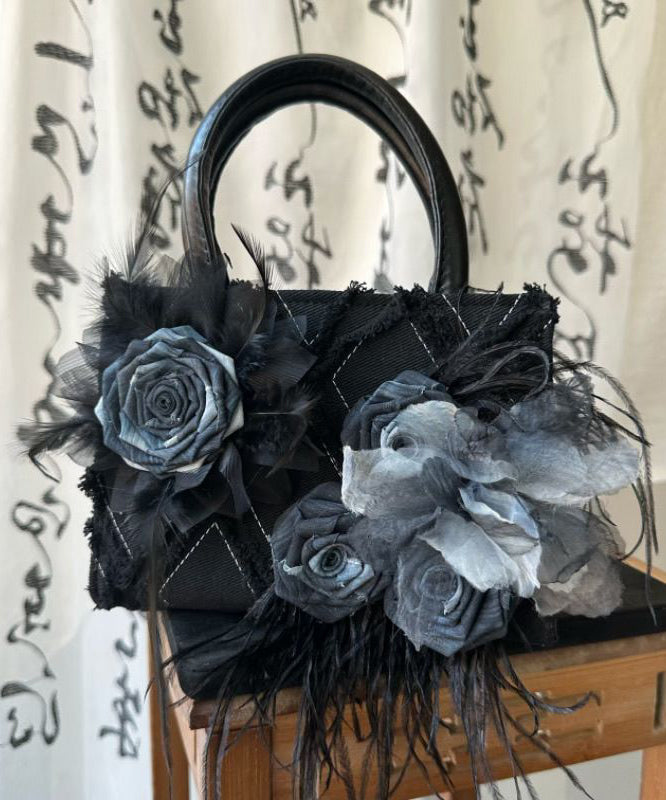 Original New Chinese Style Black Floral Tote Handbag