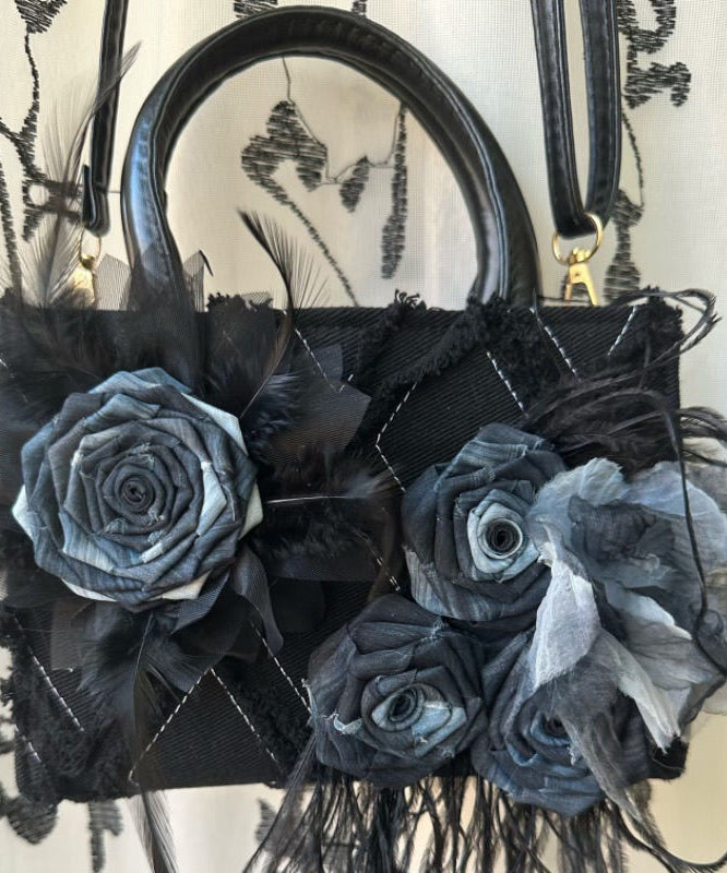 Original New Chinese Style Black Floral Tote Handbag