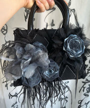 Original New Chinese Style Black Floral Tote Handbag