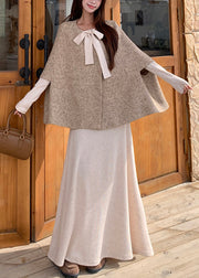 Original Oatmeal Bow Cape Coat And Dress Cotton Two Pieces Set Fall