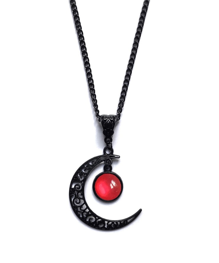 Original Purple Alloy Crystal Moon Hollow Out Pendant Necklace