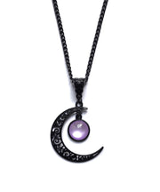 Original Purple Alloy Crystal Moon Hollow Out Pendant Necklace