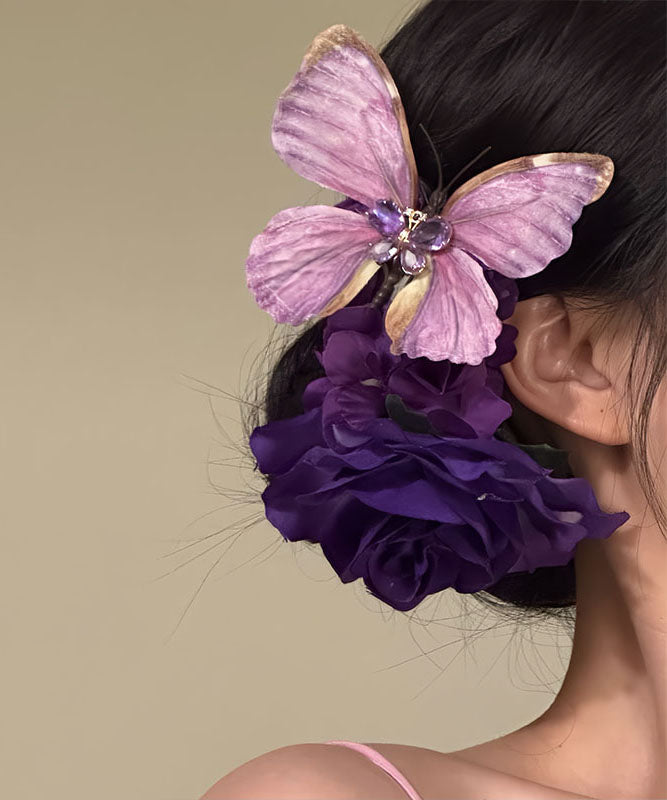 Original Purple Sterling Silver Overgild Butterfly Floral Hairpin