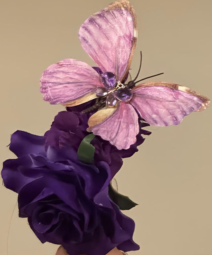 Original Purple Sterling Silver Overgild Butterfly Floral Hairpin