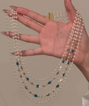 Original Rainbow Copper Overgild Crystal Pearl Multi-Layer Gratuated Bead Necklace