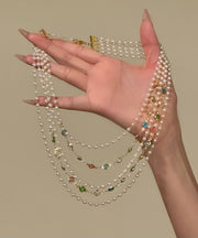 Original Rainbow Copper Overgild Crystal Pearl Multi-Layer Gratuated Bead Necklace