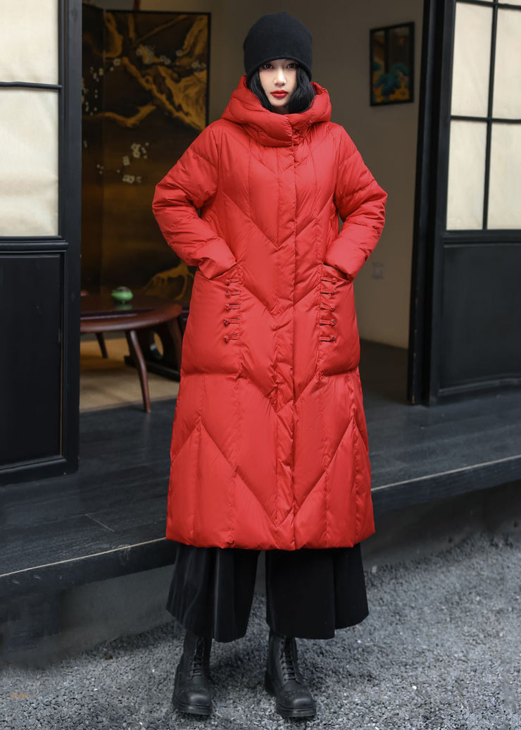 Original Red Button Pockets Duck Down Puffer Coat Winter