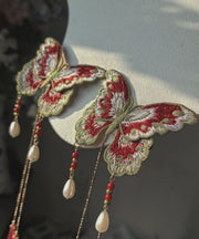 Original Red Sterling Silver Overgild Embroidery Butterfly Tassel Hairpin