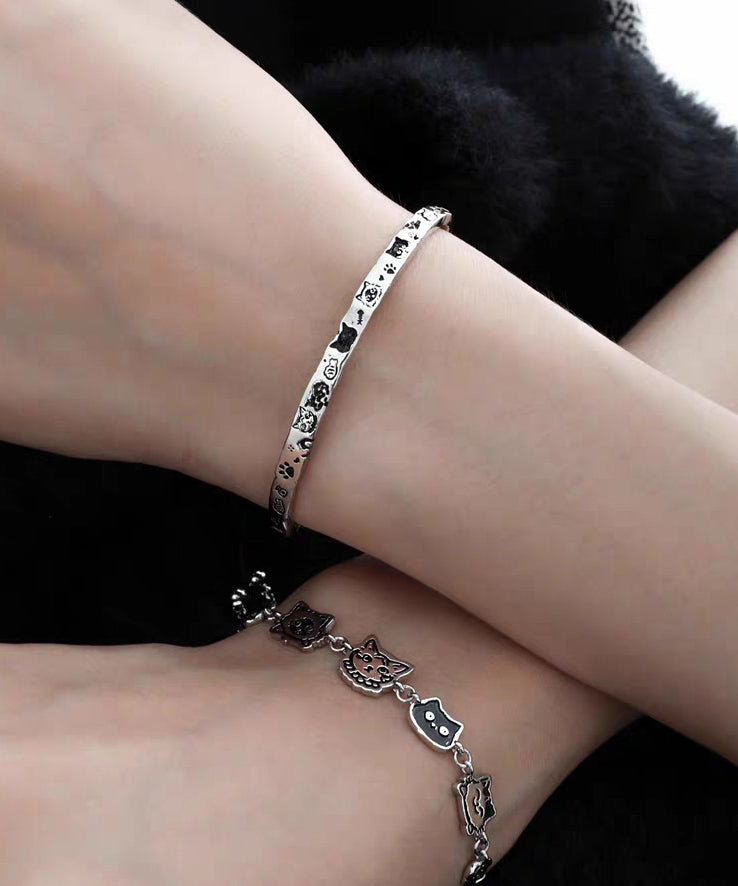 Original Silk Copper Graffiti Little Cats Charm Bracelet Two-Piece Set