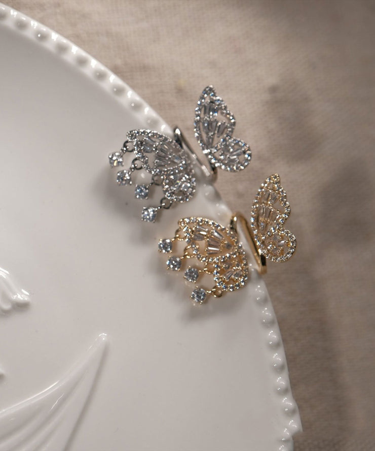 Original Silk Stainless Steel Zircon Butterfly Stud Earrings