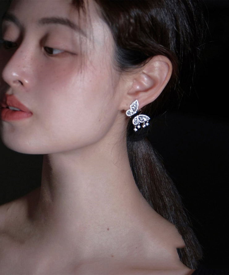 Original Silk Stainless Steel Zircon Butterfly Stud Earrings
