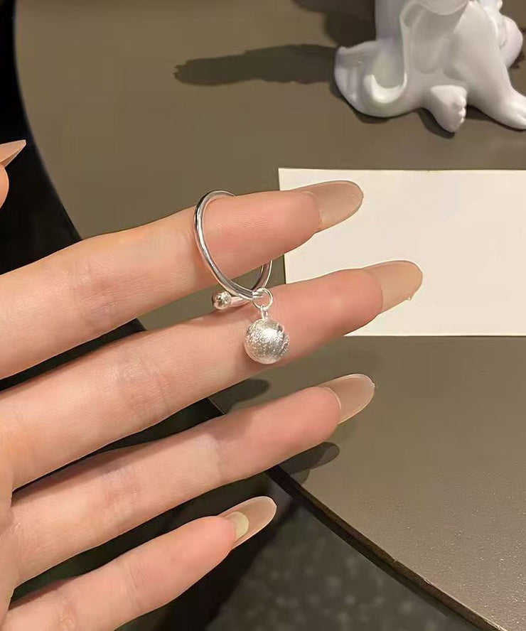Original Silk Sterling Silver Wire Drawing Ball Tassel Open Rings