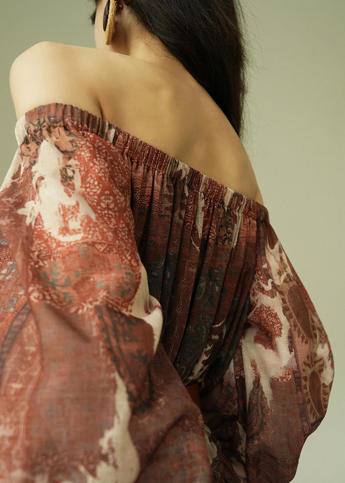 Original Slash Neck Print Tie Waist Cotton Long Dresses Fall