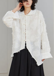 Original White Asymmetrical Chinese Button Cotton Blouses Fall