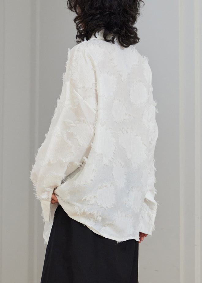 Original White Asymmetrical Chinese Button Cotton Blouses Fall