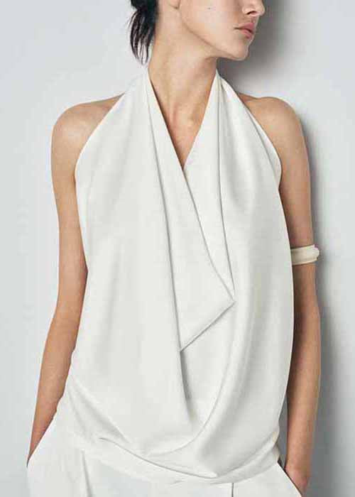 Original White Backless Solid Tops Sleeveless