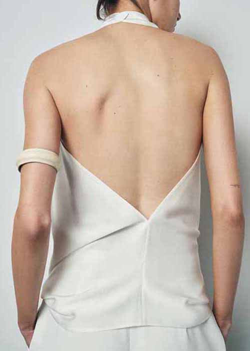 Original White Backless Solid Tops Sleeveless