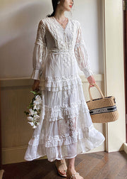 Original White Embroidered Zippered Cotton Long Dress Spring