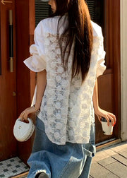 Original White Peter Pan Collar Button Lace Patchwork Shirt Spring
