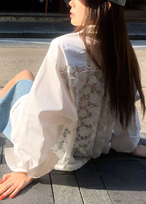 Original White Peter Pan Collar Button Lace Patchwork Shirt Spring
