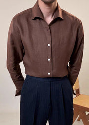 Original White Peter Pan Collar Button Linen Shirt Men Fall