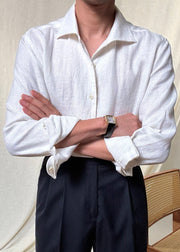 Original White Peter Pan Collar Button Linen Shirt Men Fall