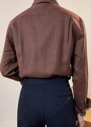 Original White Peter Pan Collar Button Linen Shirt Men Fall