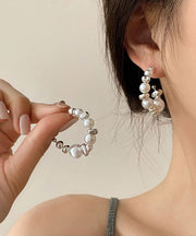Original White Sterling Silver Pearl Broken Silver Hoop Earrings