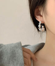 Original White Sterling Silver Pearl Broken Silver Hoop Earrings