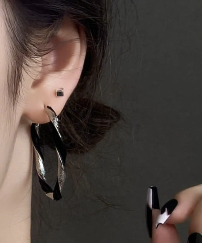 Oversize Black Alloy Patchwork Hoop Earrings