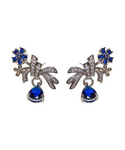 Oversize Blue Sterling Silver Zircon Floral Water Drop Drop Earrings