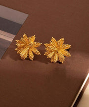 Oversize Gold Copper Alloy Floral Stud Earrings