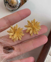 Oversize Gold Copper Alloy Floral Stud Earrings