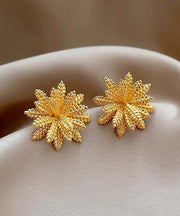 Oversize Gold Copper Alloy Floral Stud Earrings
