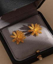 Oversize Gold Copper Alloy Floral Stud Earrings