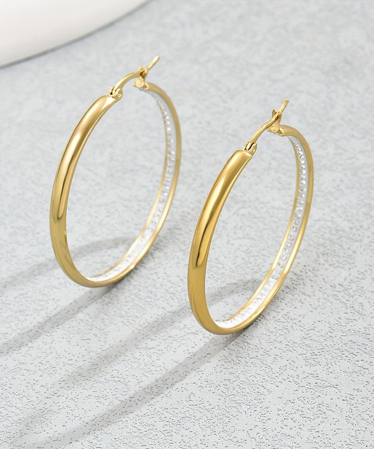 Oversize Gold Copper Overgild Zircon Hoop Earrings