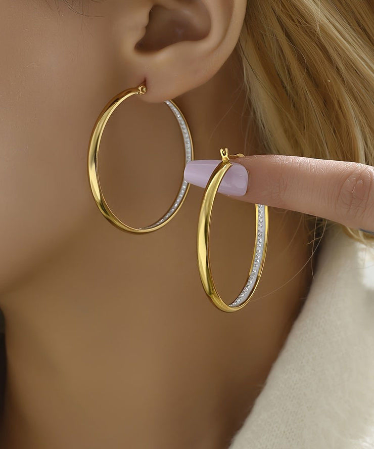 Oversize Gold Copper Overgild Zircon Hoop Earrings