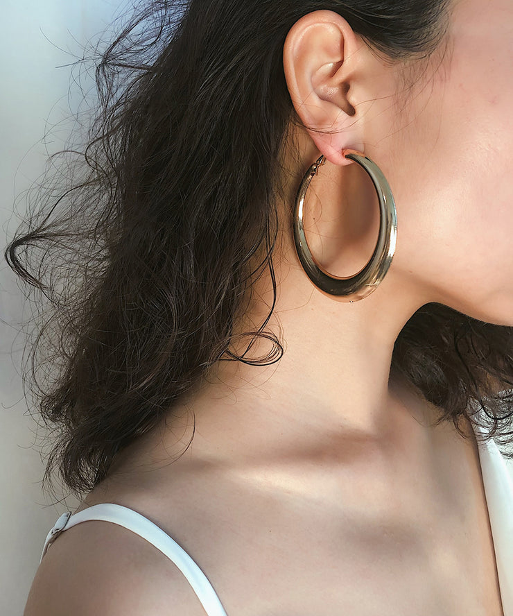 Oversize Gold Metal Alloy Oval Hoop Earrings